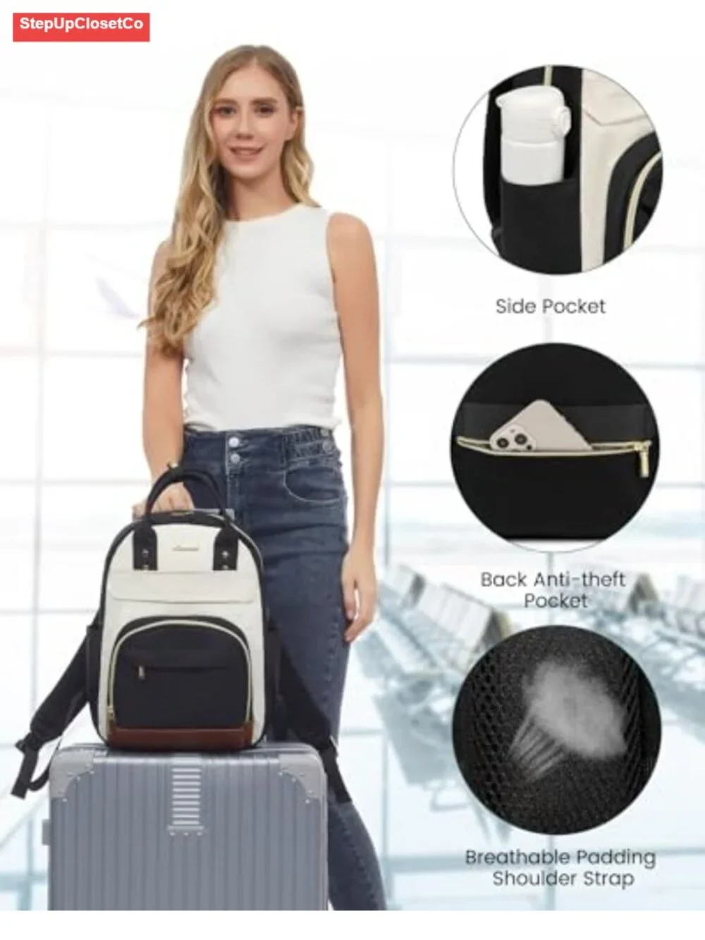 Women's Small Nylon Backpack Purse with Laptop Compartment, Waterproof Travel